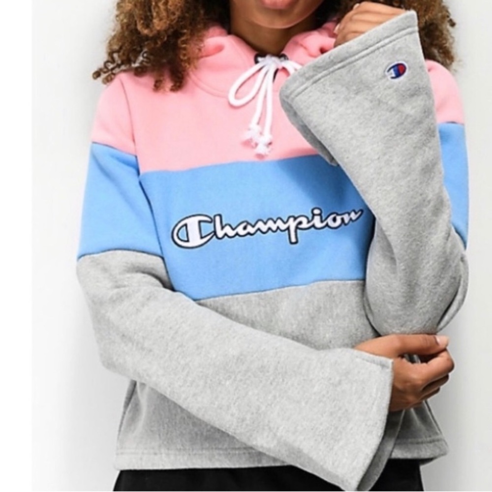 CHAMPION REVERSE WEAVE HOODIE PINK/BLUE